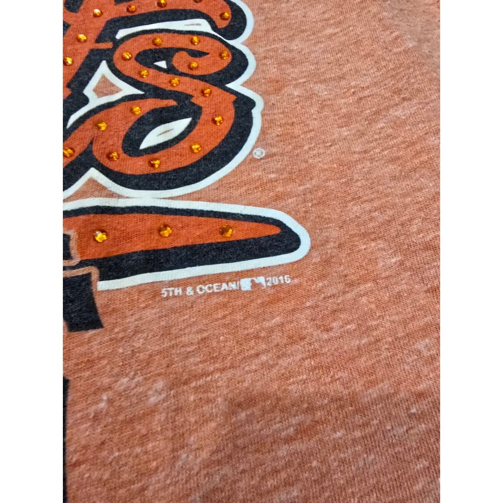 5th & Ocean San Francisco Giants MLB Womens Orange Rhinestone V-Neck T-Shirt L - Picture 4 of 6